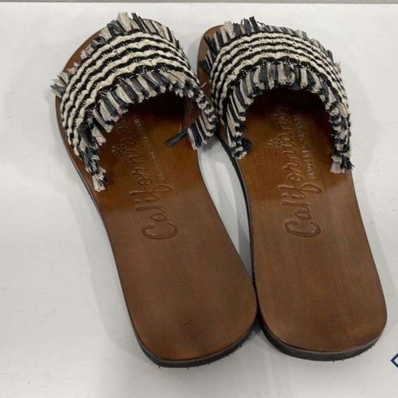 Californians Madison black ivory fringe raffia straw sandals NIB - Picture 2 of 5